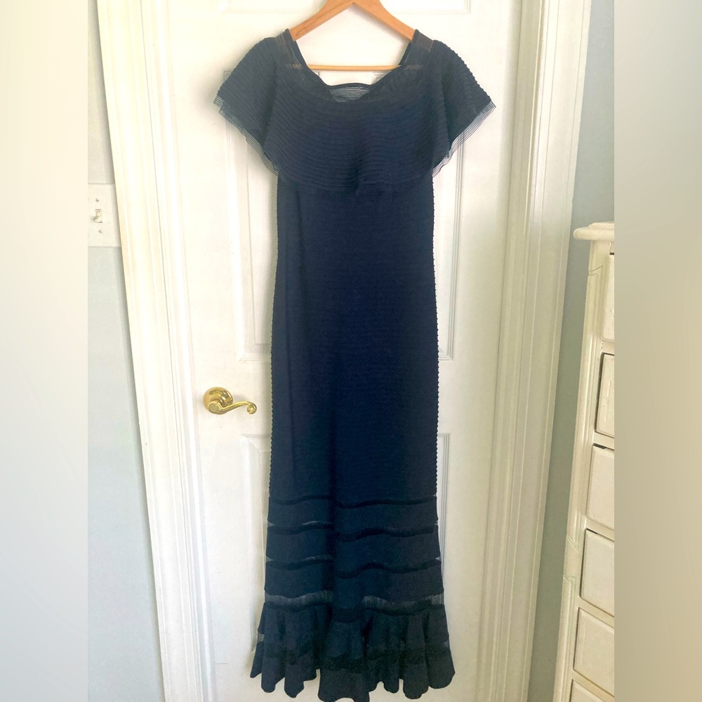 Navy blue Tadadhi Shoji formal floor length gown.